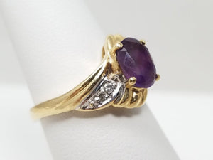 Exciting 10k Yellow Gold Natural Amethyst Diamond Bypass Ring