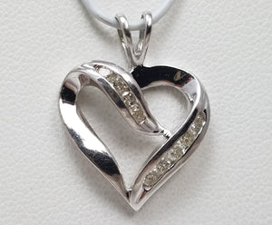 Dainty 10k White Gold Natural Diamond Heart Pendant