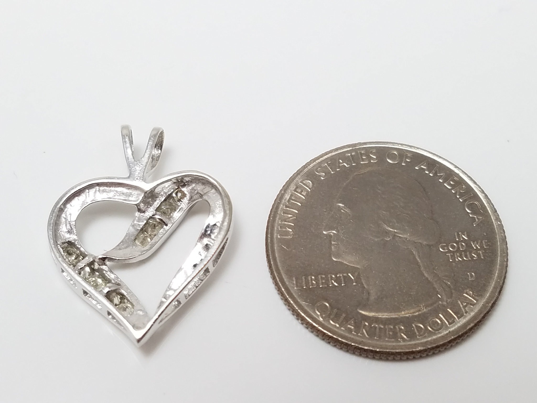 Dainty 10k White Gold Natural Diamond Heart Pendant
