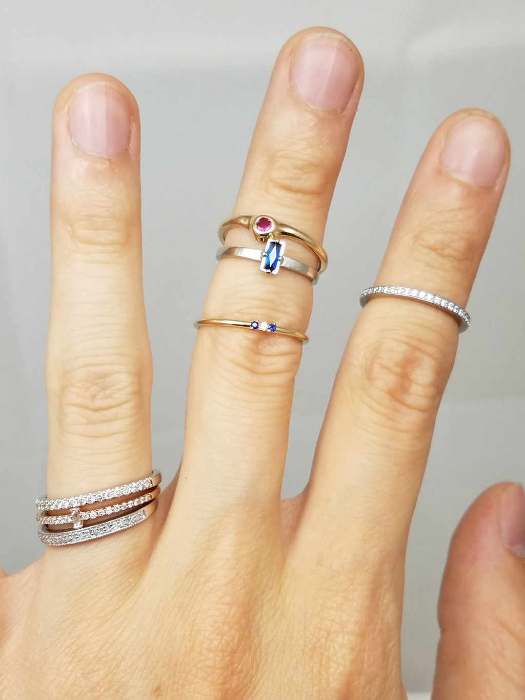 Seven Cool 10k-18k Gold Natural Gemstone Stack Ring Lot