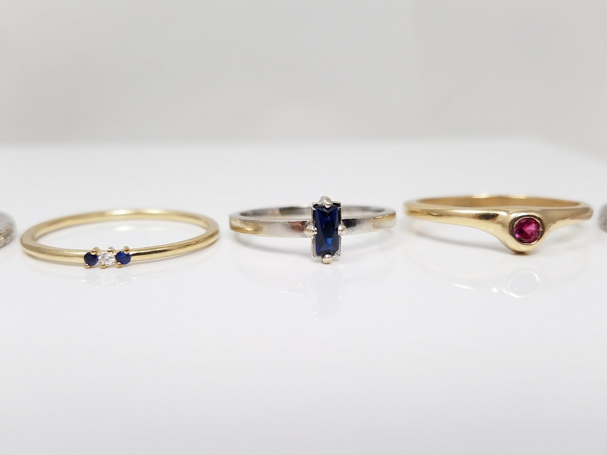 Seven Cool 10k-18k Gold Natural Gemstone Stack Ring Lot
