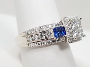 Elite 14k White Gold Natural Diamond Sapphire Engagement Ring
