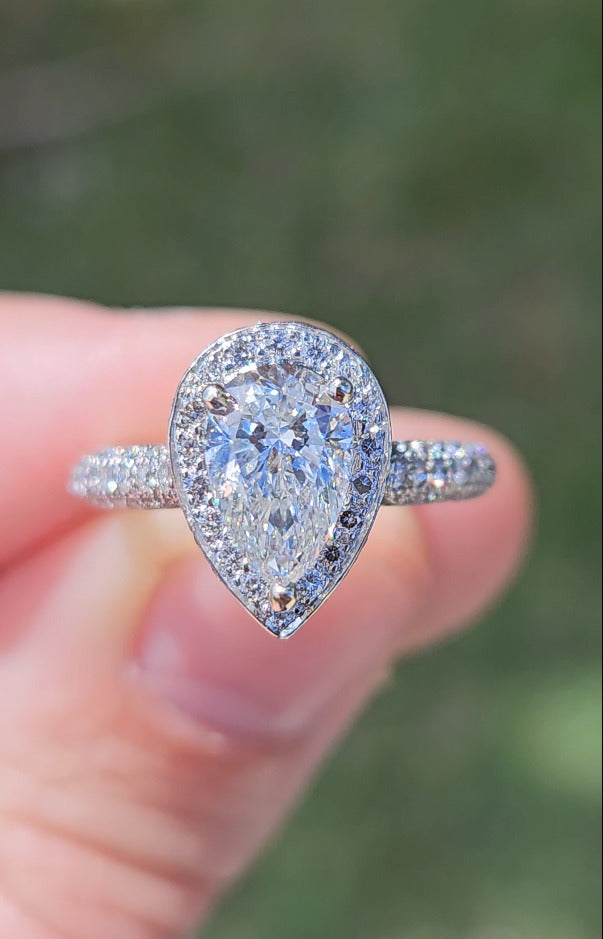 Exceptional IGI Certified 1.07ct Lab Grown Pear & Natural Diamond 14k White Gold Engagement Ring