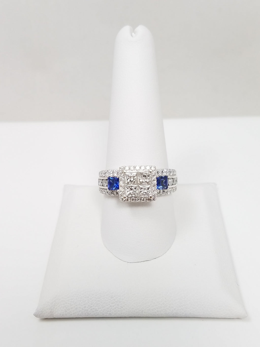 Elite 14k White Gold Natural Diamond Sapphire Engagement Ring
