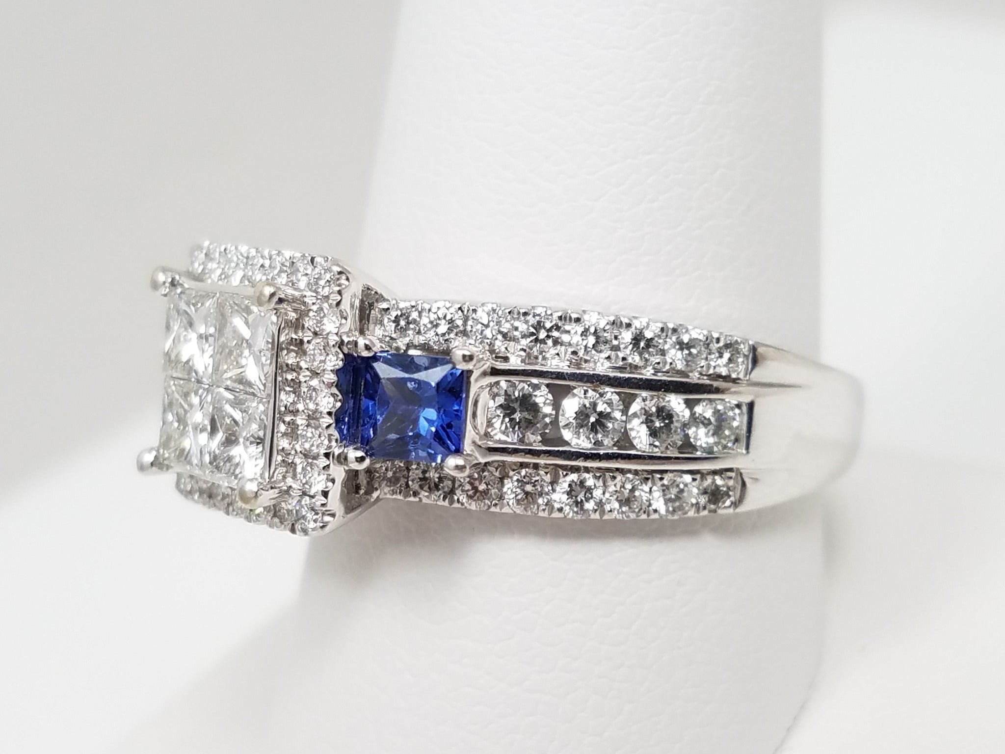 Elite 14k White Gold Natural Diamond Sapphire Engagement Ring
