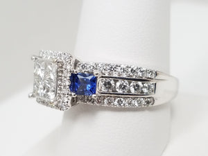 Elite 14k White Gold Natural Diamond Sapphire Engagement Ring