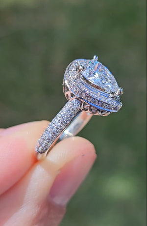 Exceptional IGI Certified 1.07ct Lab Grown Pear & Natural Diamond 14k White Gold Engagement Ring