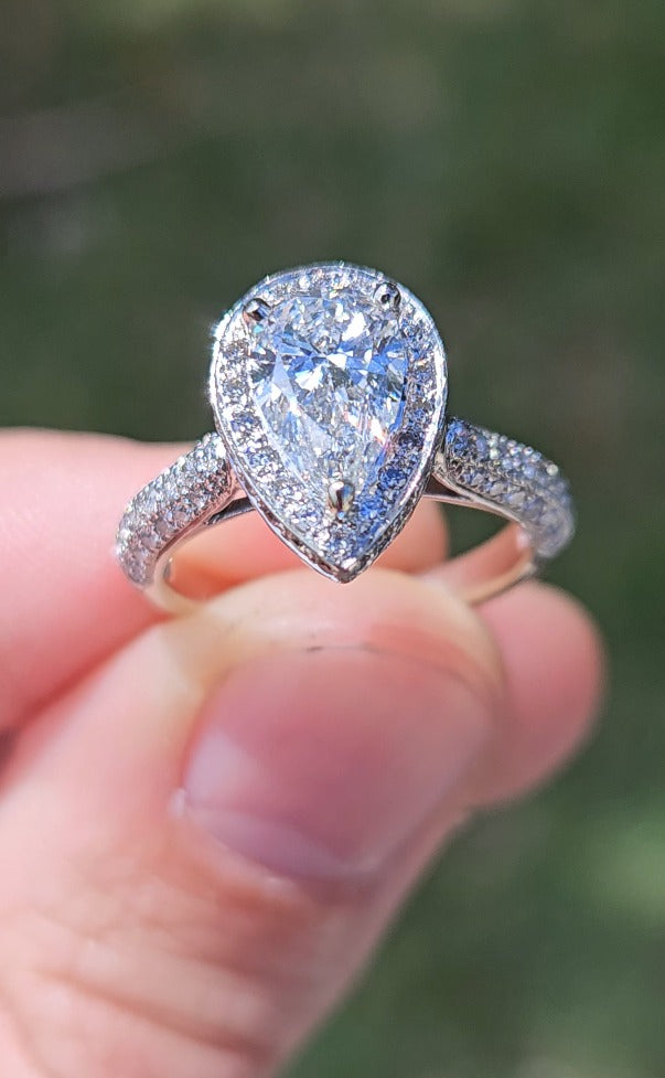 Exceptional IGI Certified 1.07ct Lab Grown Pear & Natural Diamond 14k White Gold Engagement Ring