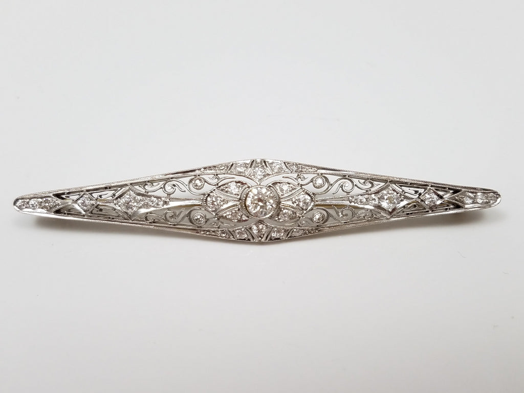 Elegant Early 1900's Platinum 14kYellow Gold Natural Diamond Pin