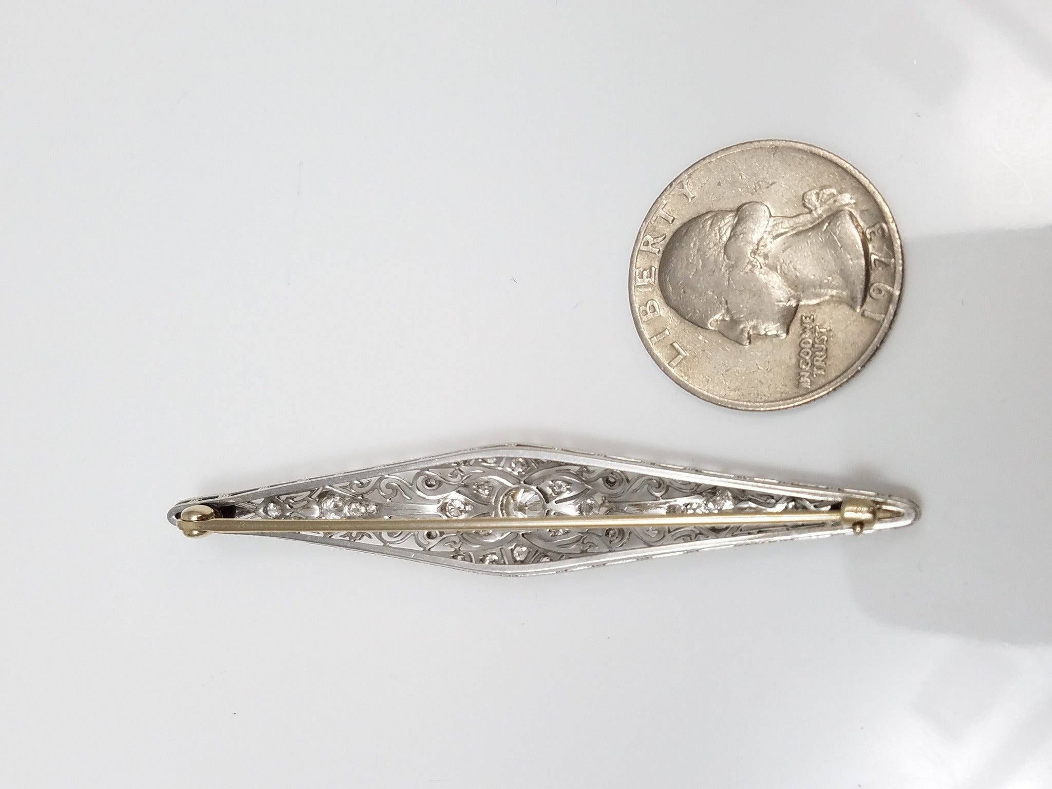 Elegant Early 1900's Platinum 14kYellow Gold Natural Diamond Pin