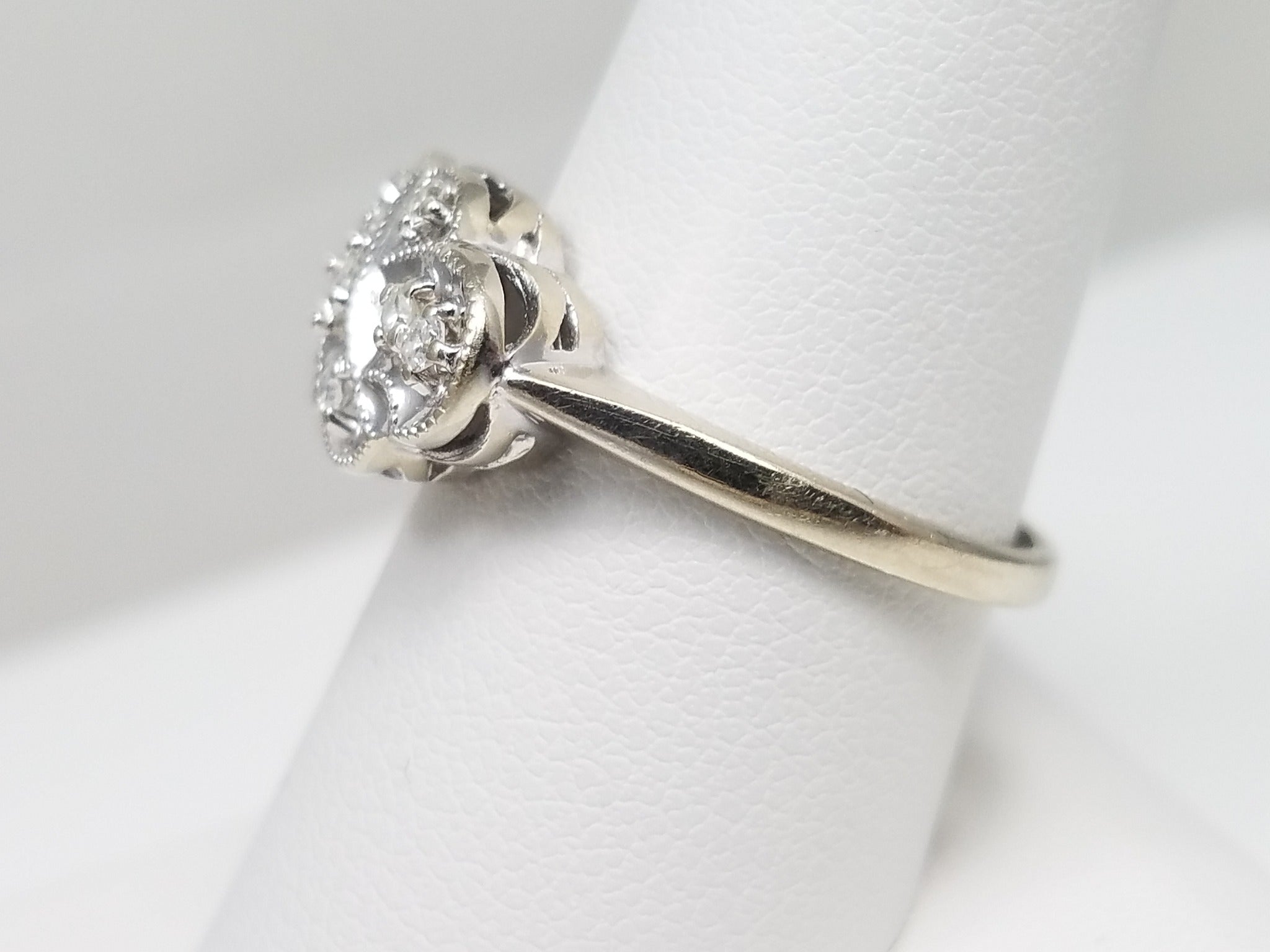 Vintage Natural Diamond 14k White Gold Princess Ring