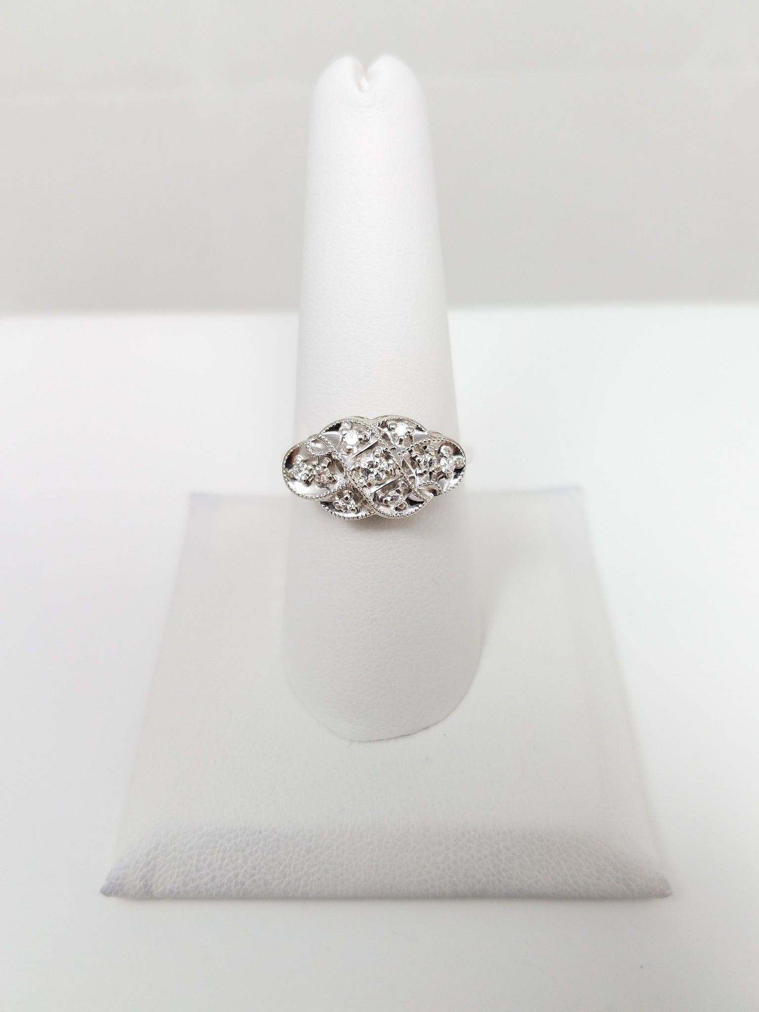 Vintage Natural Diamond 14k White Gold Princess Ring