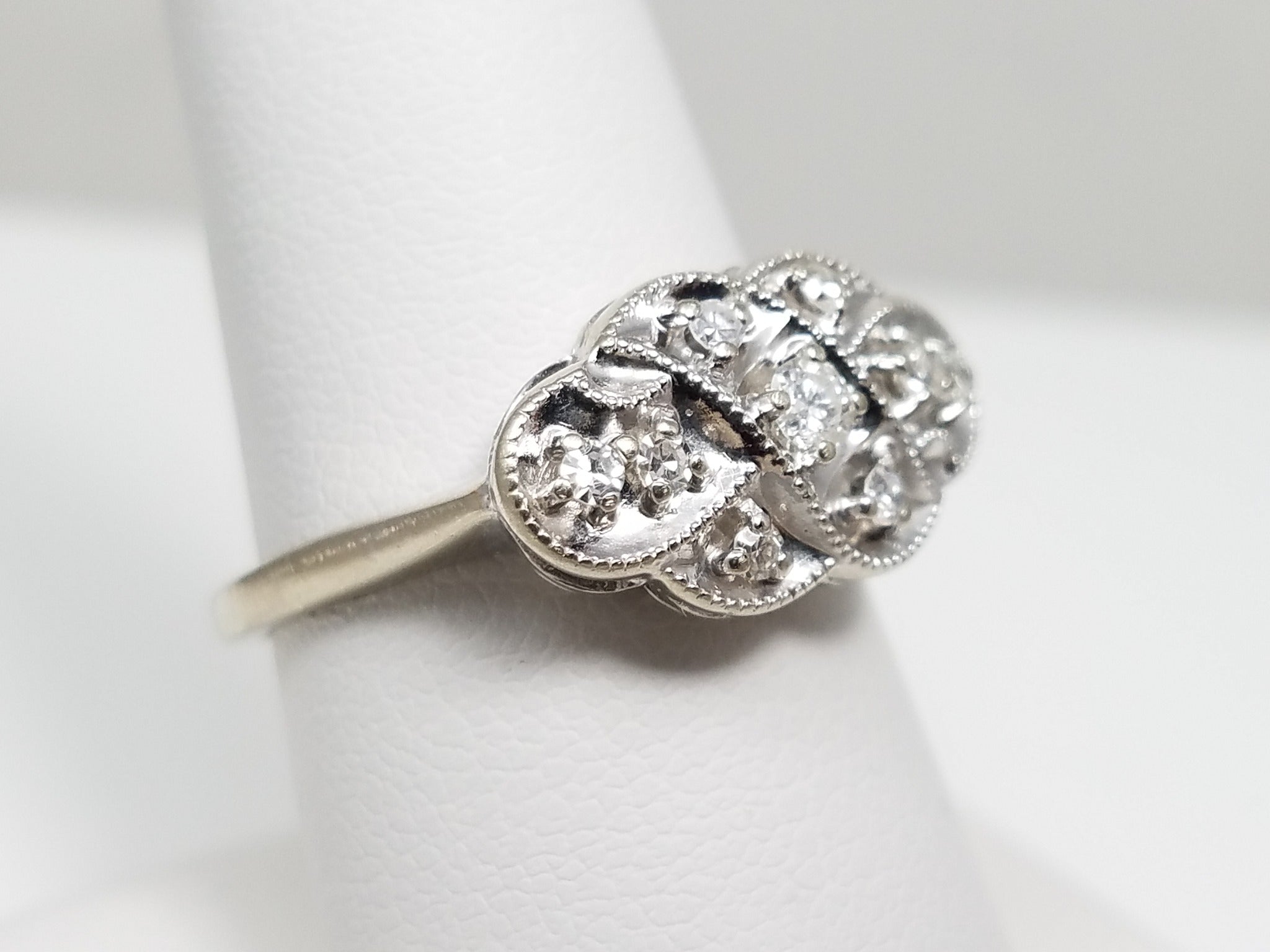 Vintage Natural Diamond 14k White Gold Princess Ring