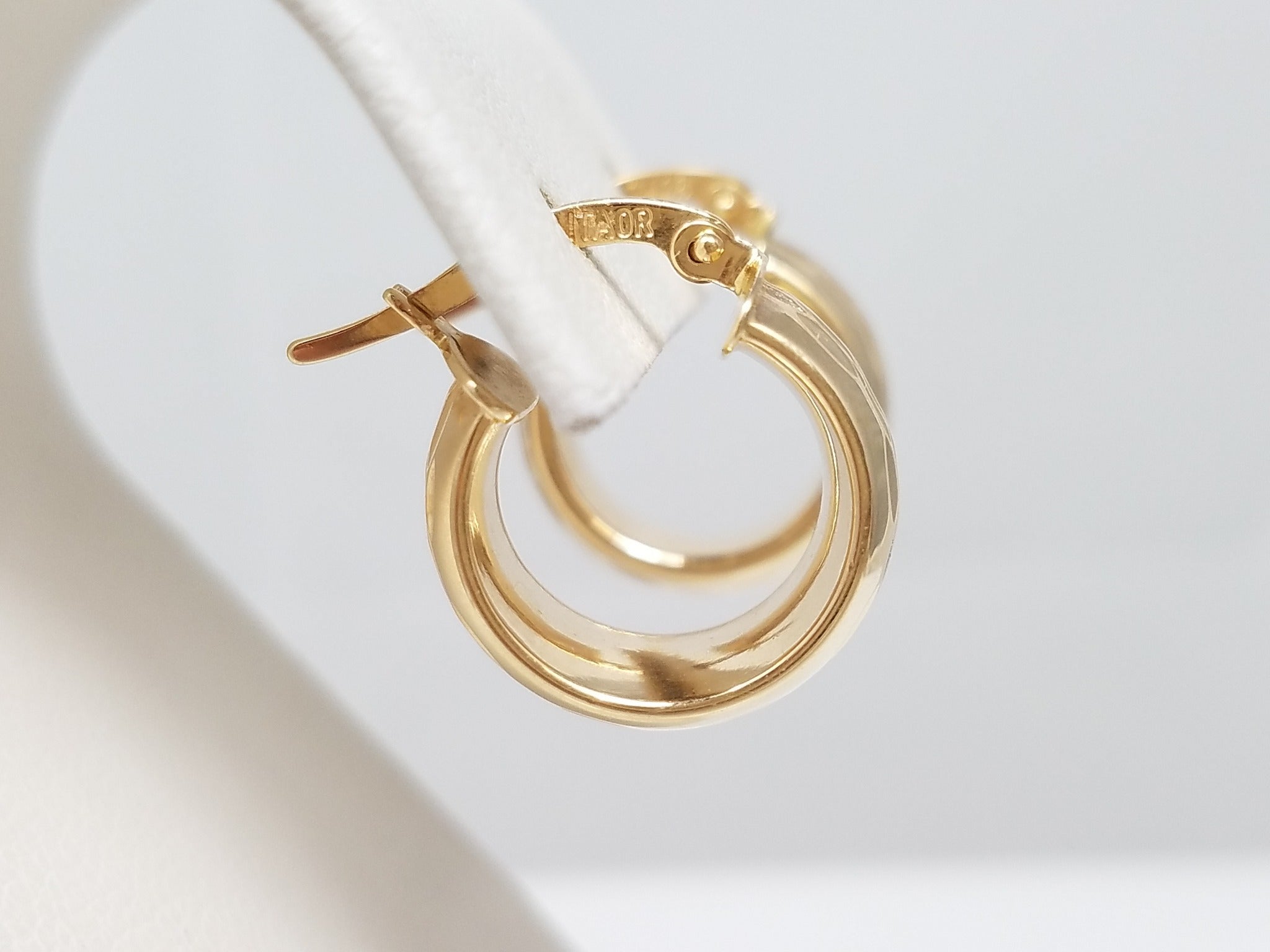 14k Yellow Gold Textured Hoop Earrings