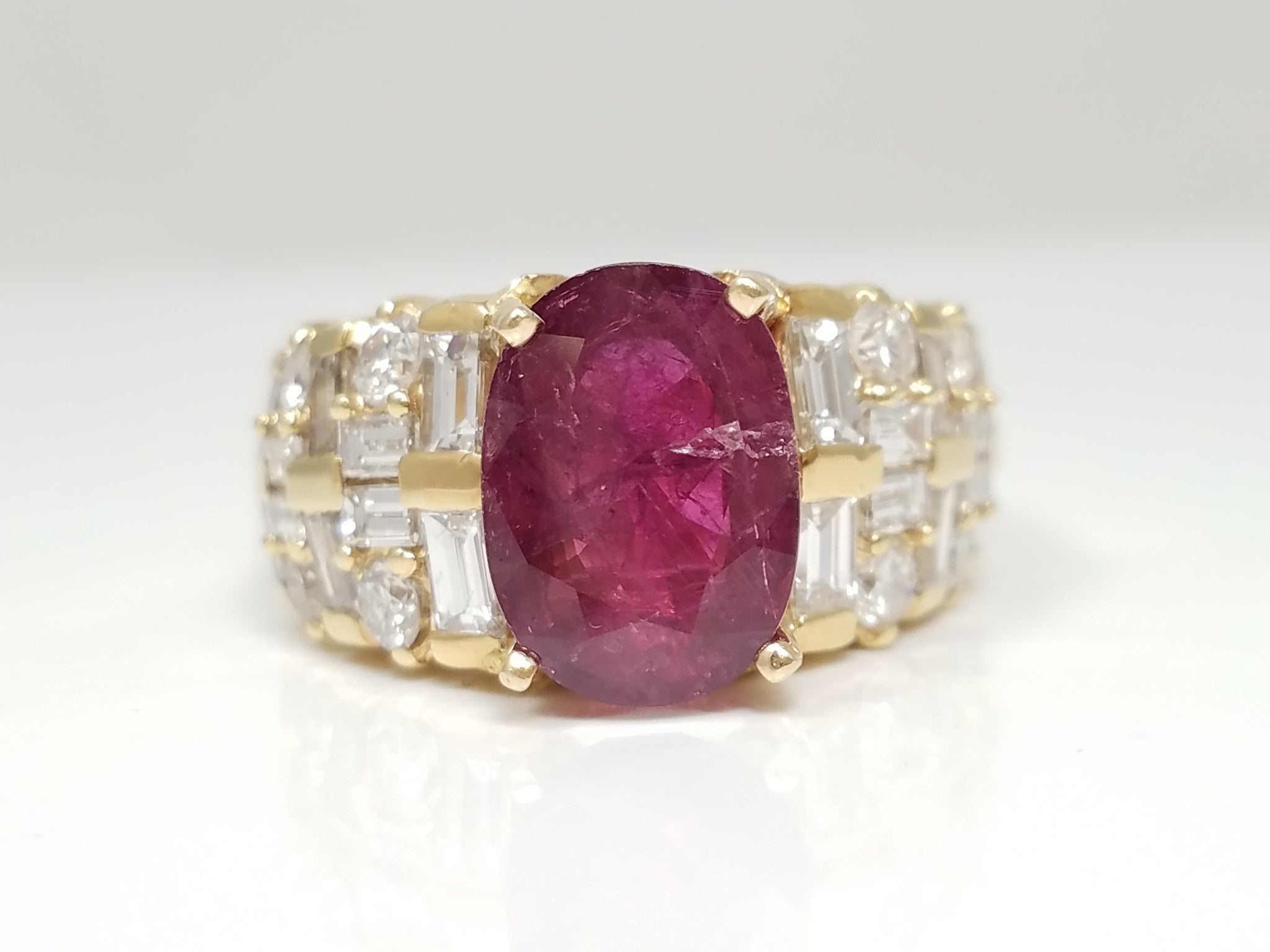 Extravagant 14k Yellow Gold Natural Ruby Diamond Custom Ring