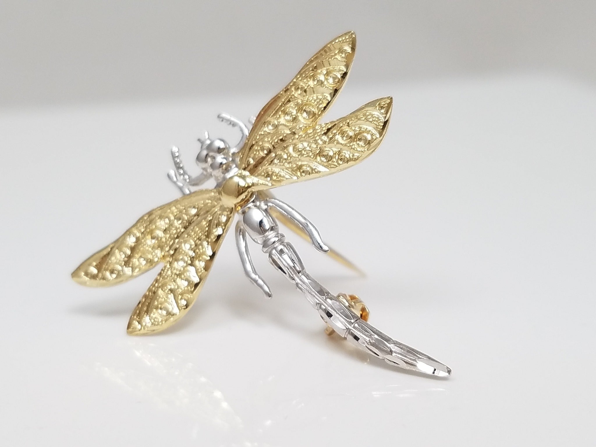 Whimsical 14k Two Tone Gold Dragonfly Pin