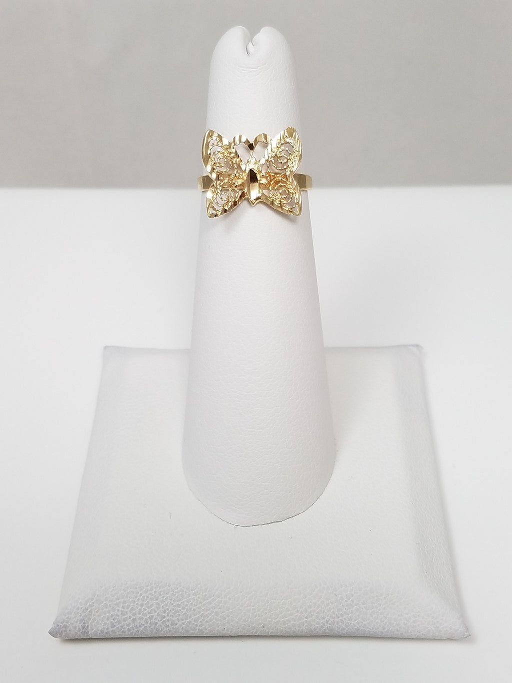 Precious 10k Yellow Gold Diamond Cut Butterfly Ring