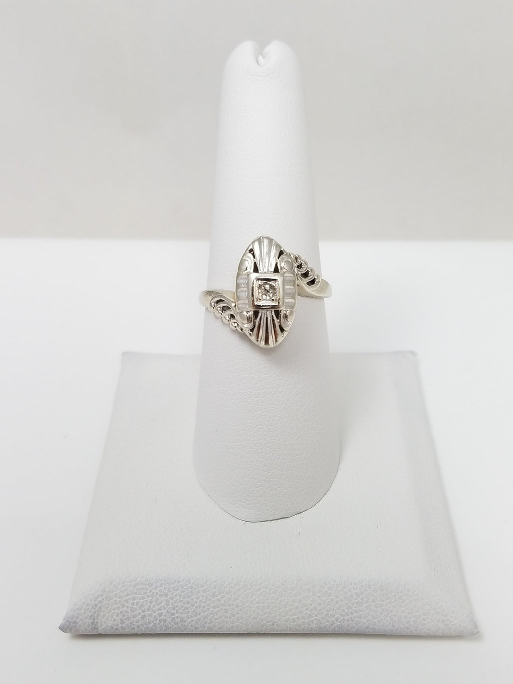 Vintage 14k White Gold Natural Diamond Bypass Design Ring