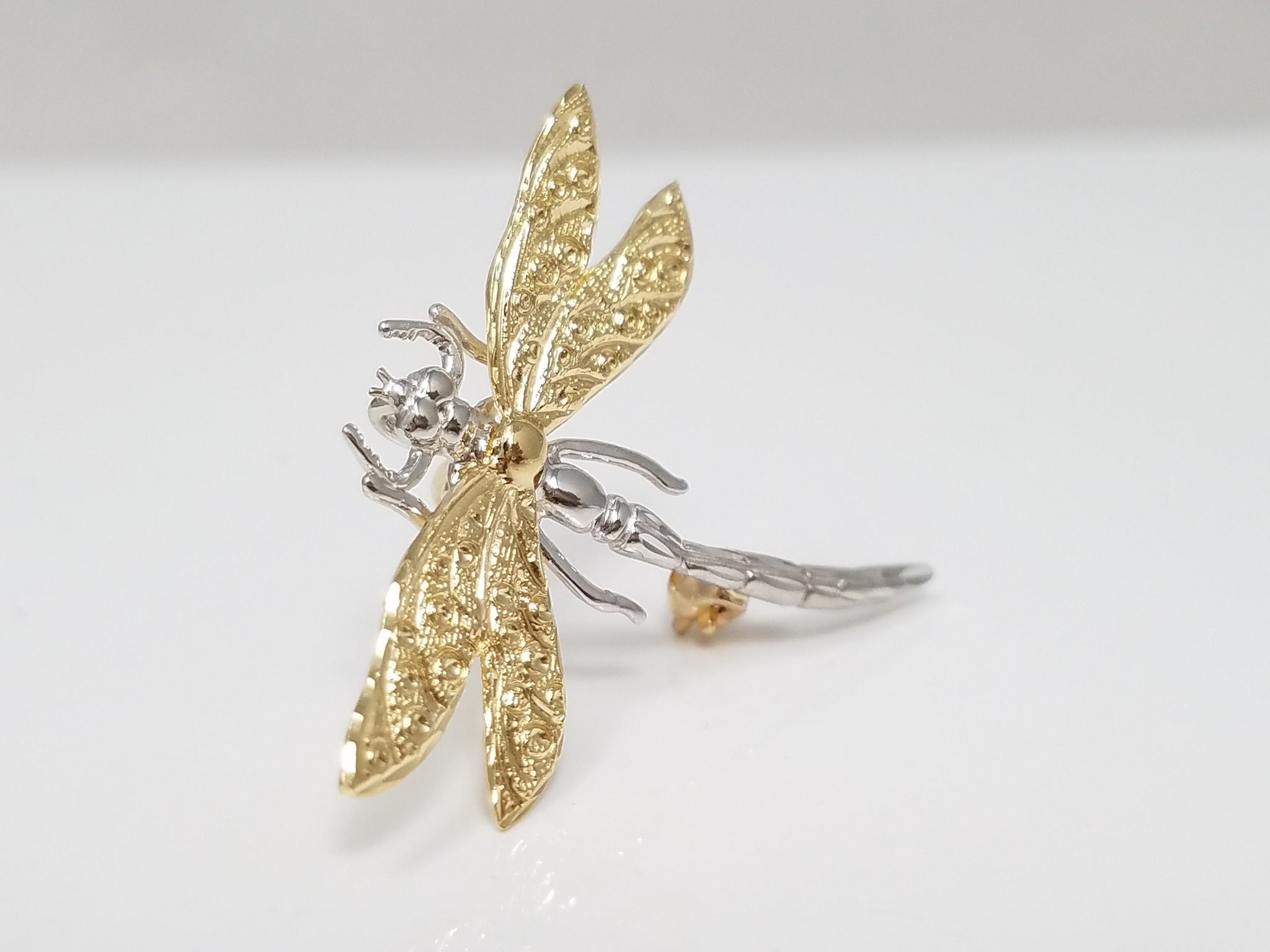 Whimsical 14k Two Tone Gold Dragonfly Pin