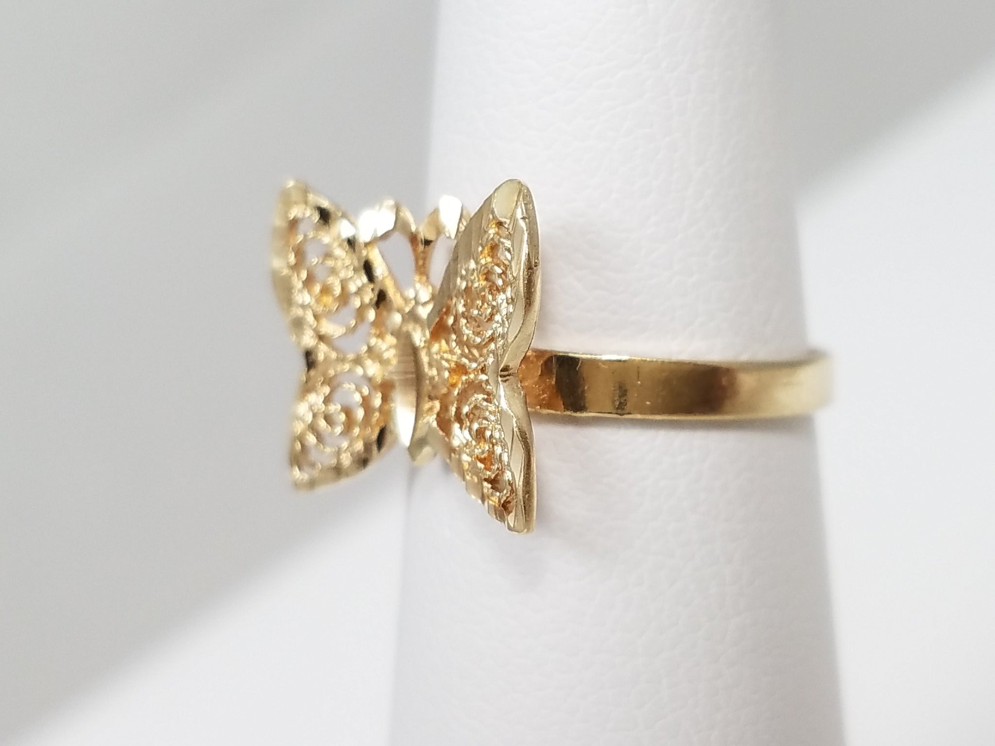 Precious 10k Yellow Gold Diamond Cut Butterfly Ring
