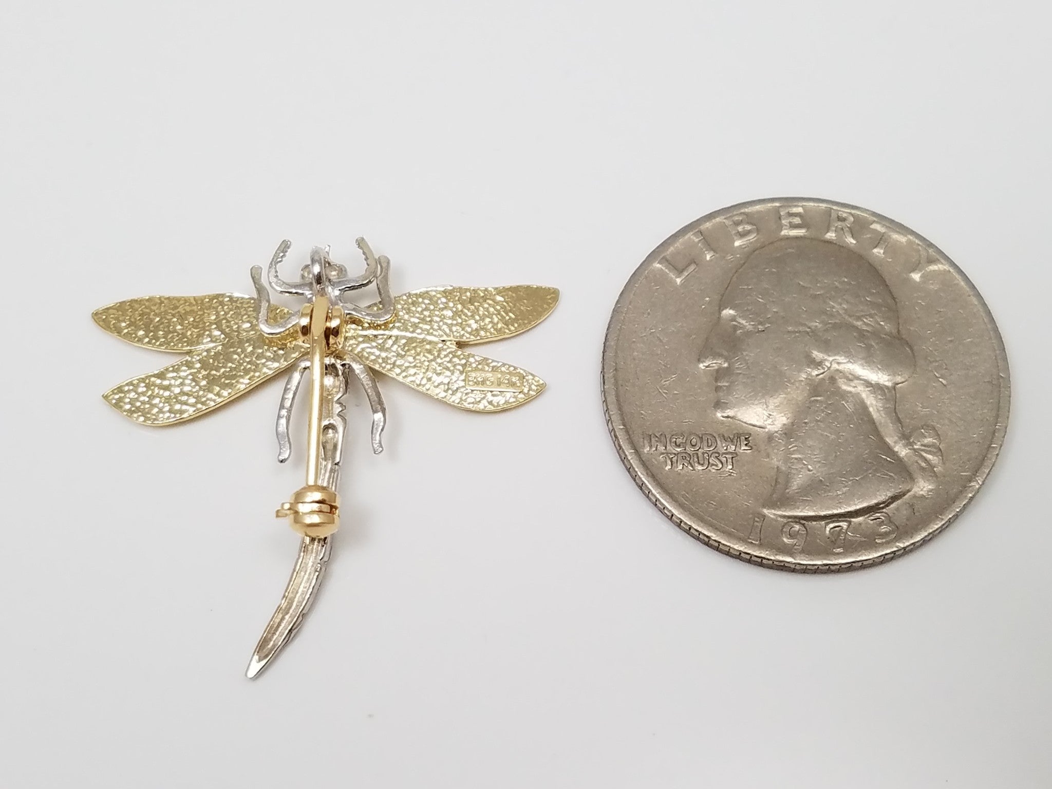 Whimsical 14k Two Tone Gold Dragonfly Pin