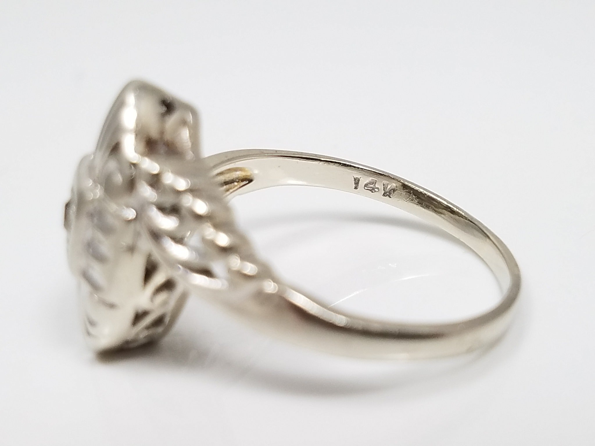 Vintage 14k White Gold Natural Diamond Bypass Design Ring