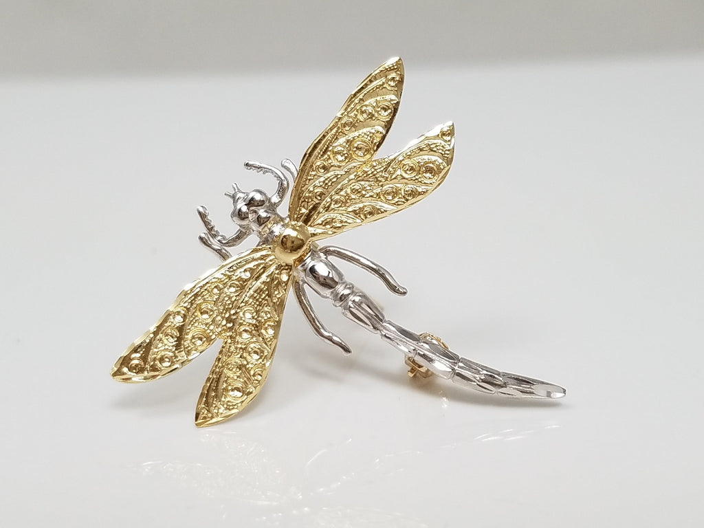 Whimsical 14k Two Tone Gold Dragonfly Pin