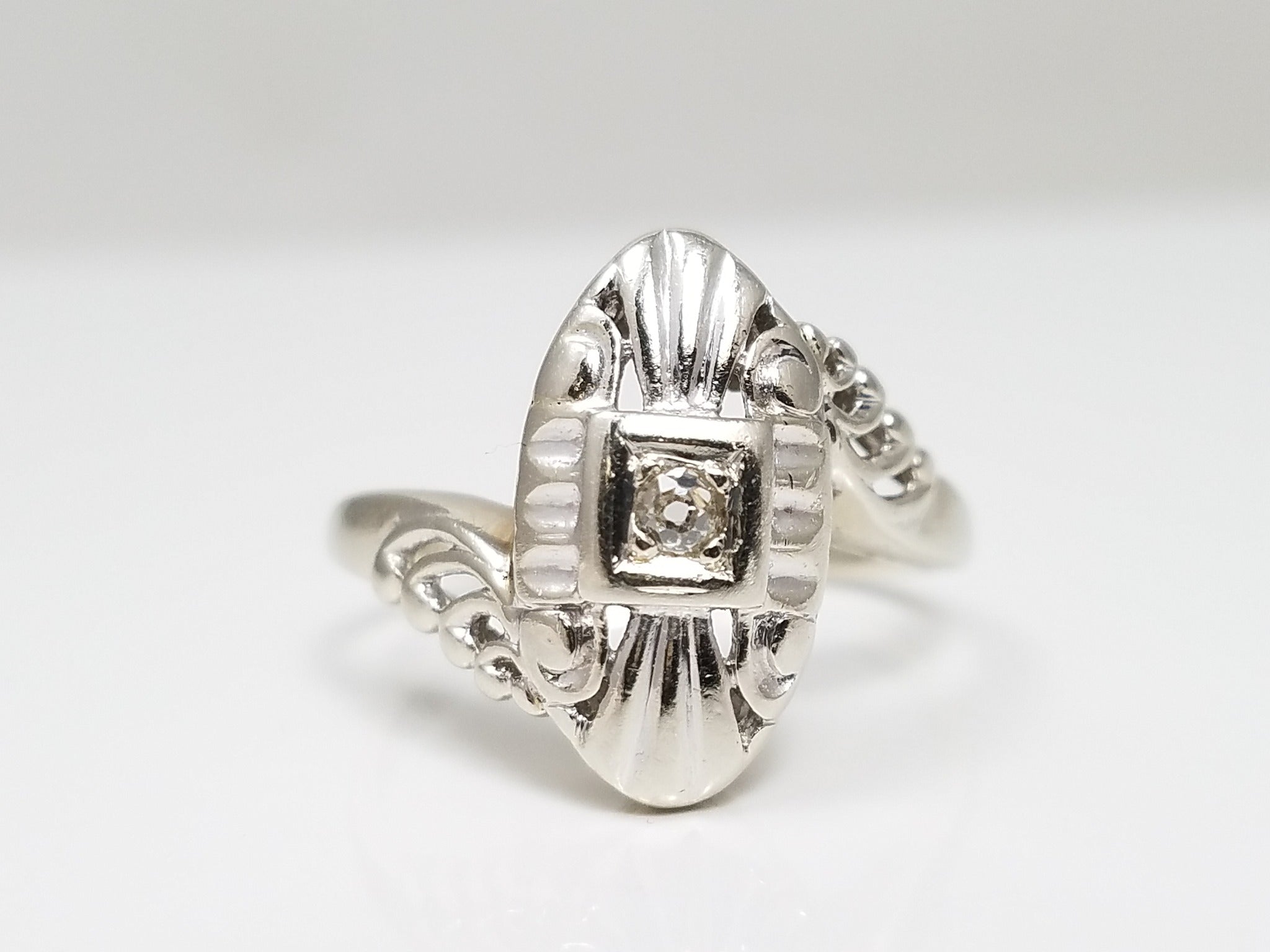 Vintage 14k White Gold Natural Diamond Bypass Design Ring