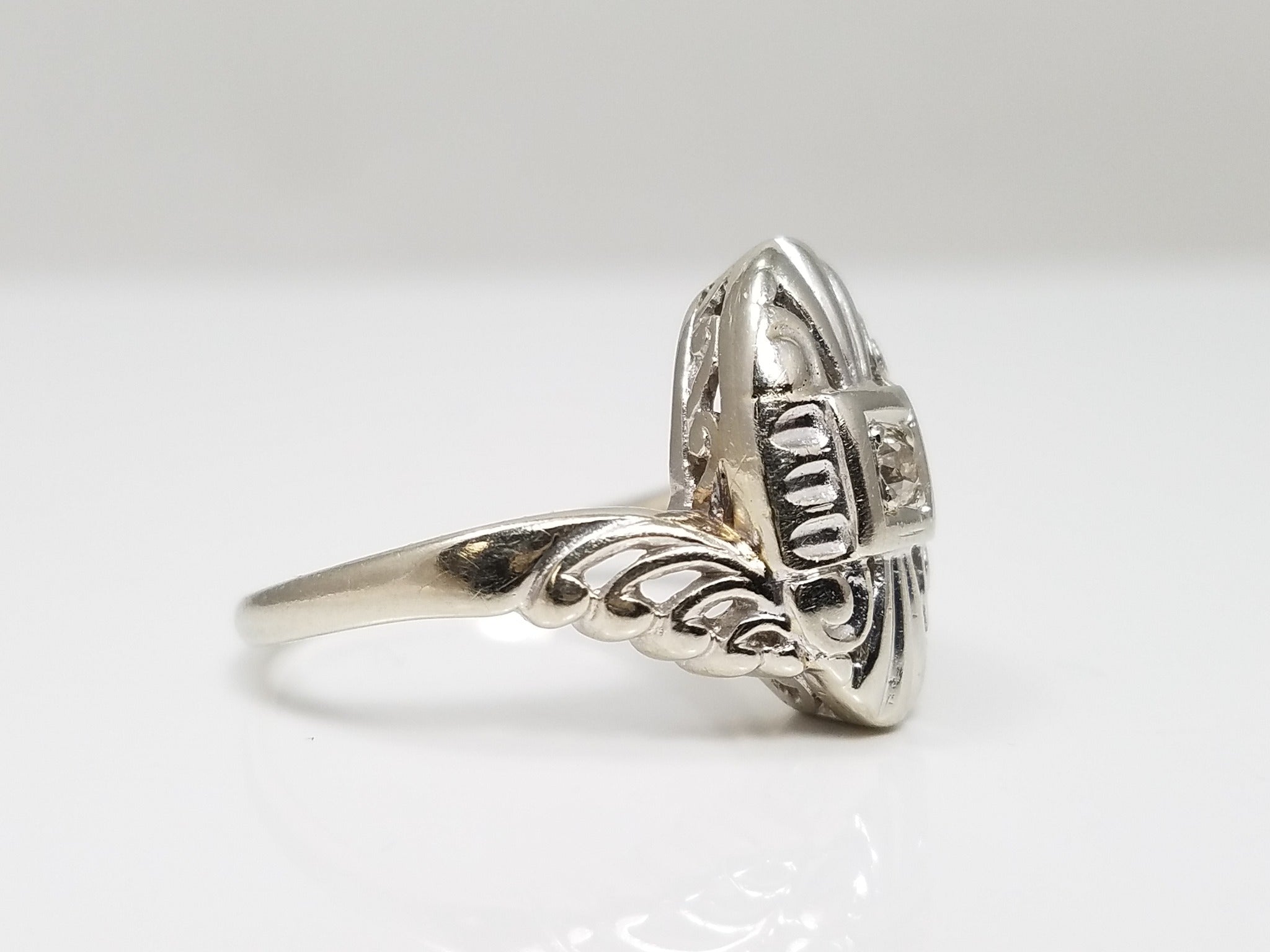 Vintage 14k White Gold Natural Diamond Bypass Design Ring