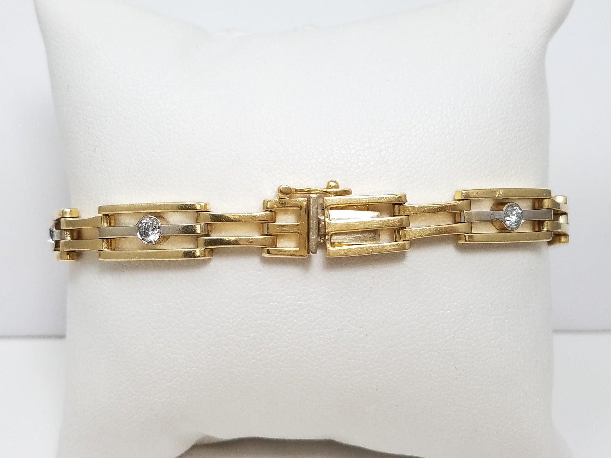 Dapper 8" Men's 14k Two Tone Gold 1ctw Natural Diamond Bar Link Bracelet