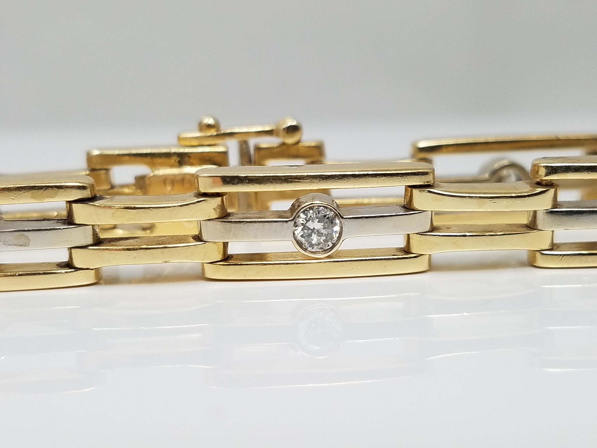 Dapper 8" Men's 14k Two Tone Gold 1ctw Natural Diamond Bar Link Bracelet