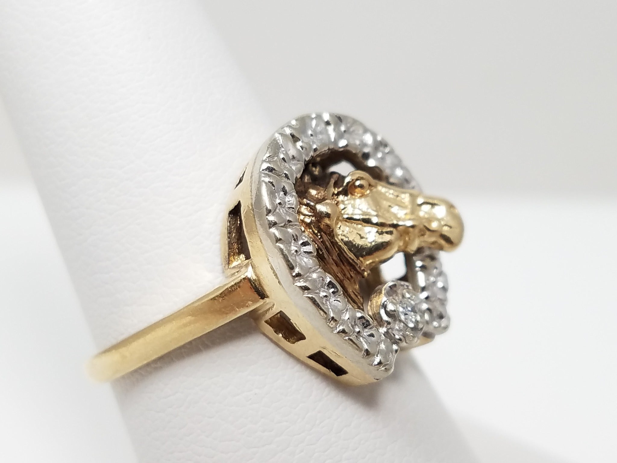 Natural Diamond 10k Two Tone Gold Horseshoe Ring