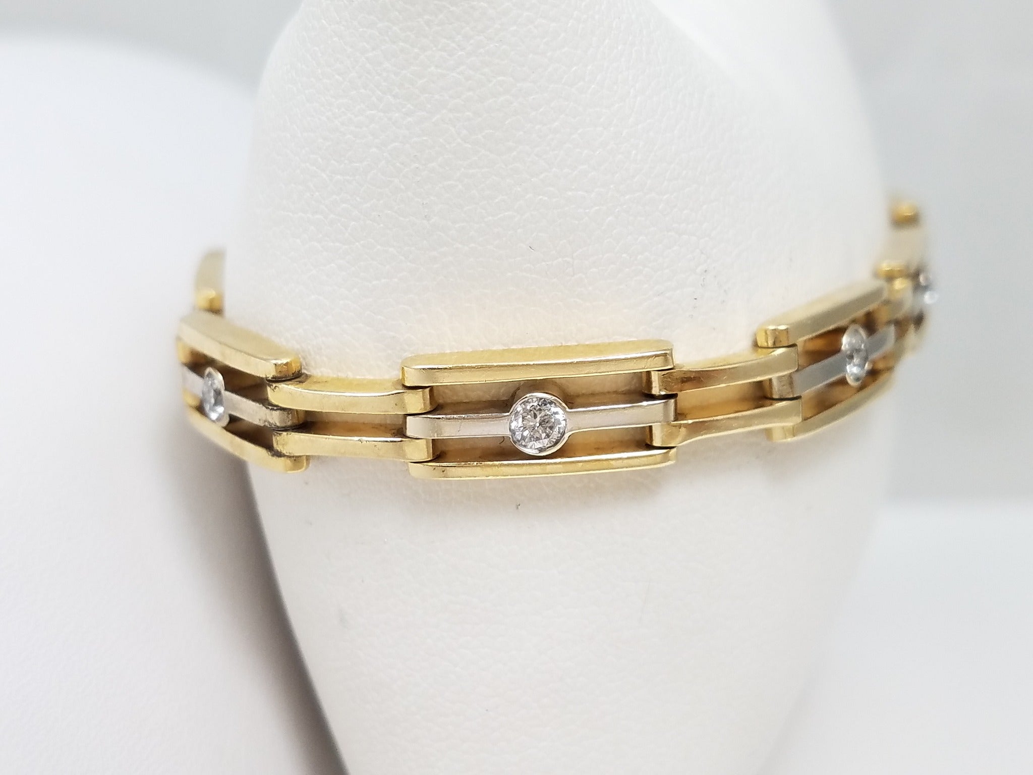 Dapper 8" Men's 14k Two Tone Gold 1ctw Natural Diamond Bar Link Bracelet