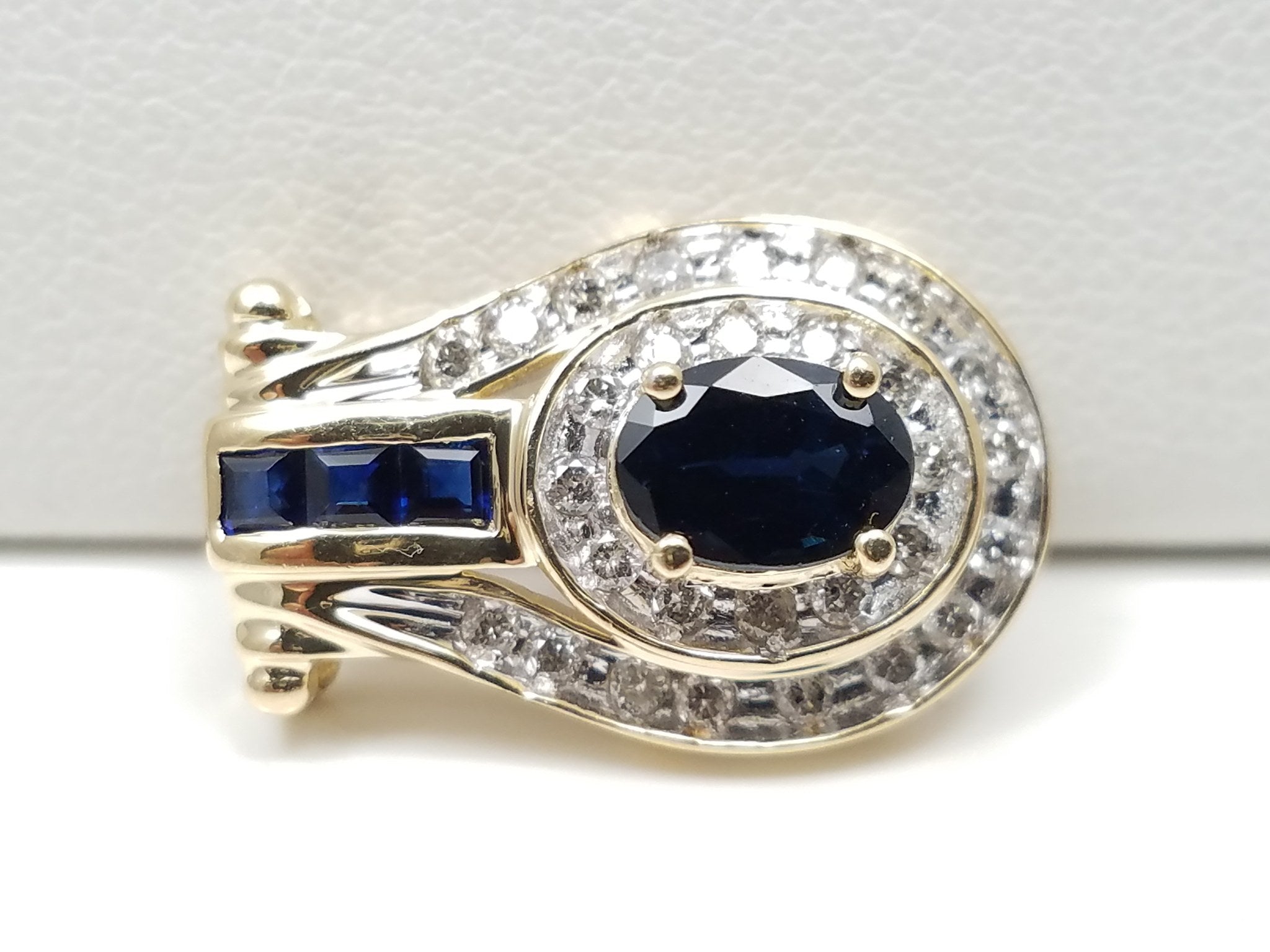 Elegant 14k Yellow Gold Natural Sapphire + Diamond Slide Pendant
