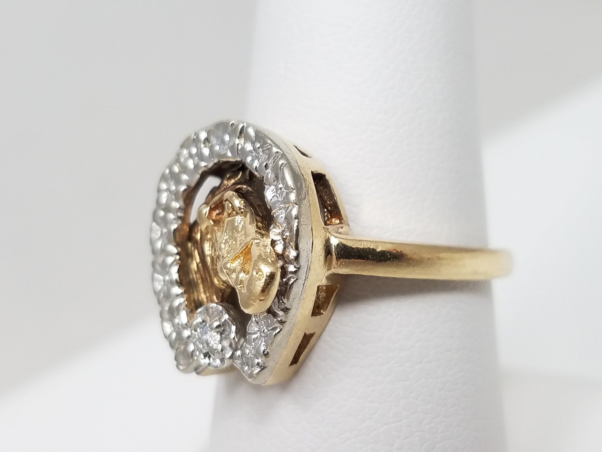 Natural Diamond 10k Two Tone Gold Horseshoe Ring