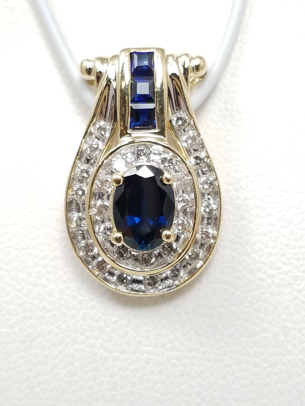Elegant 14k Yellow Gold Natural Sapphire + Diamond Slide Pendant