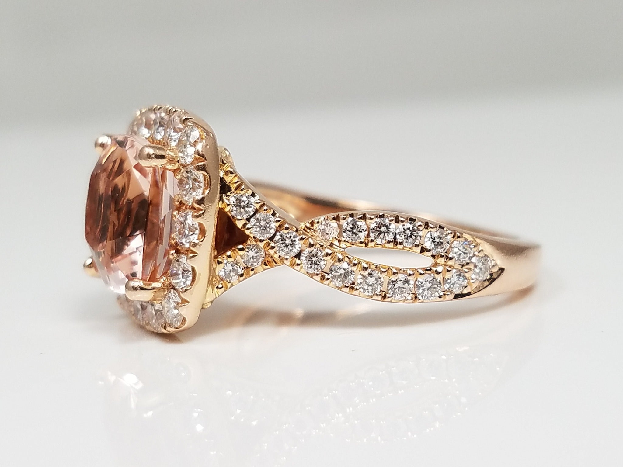 $4,500 Retail Neil Lane 14k Rose Gold 1.5ct Natural Morganite & 1ctw Natural Diamond Ring