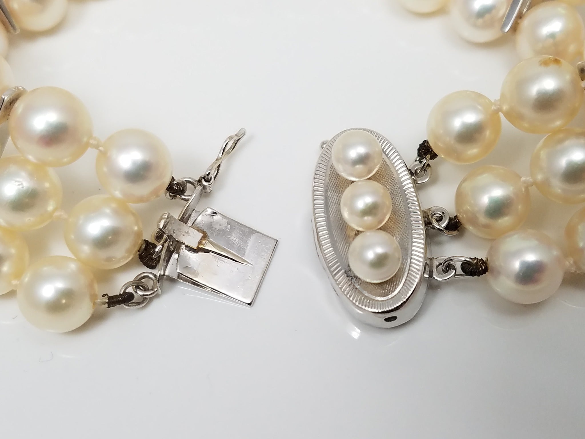 Classy 7" Ladies 14k White Gold Cultured Pearl Natural Diamond Bracelet