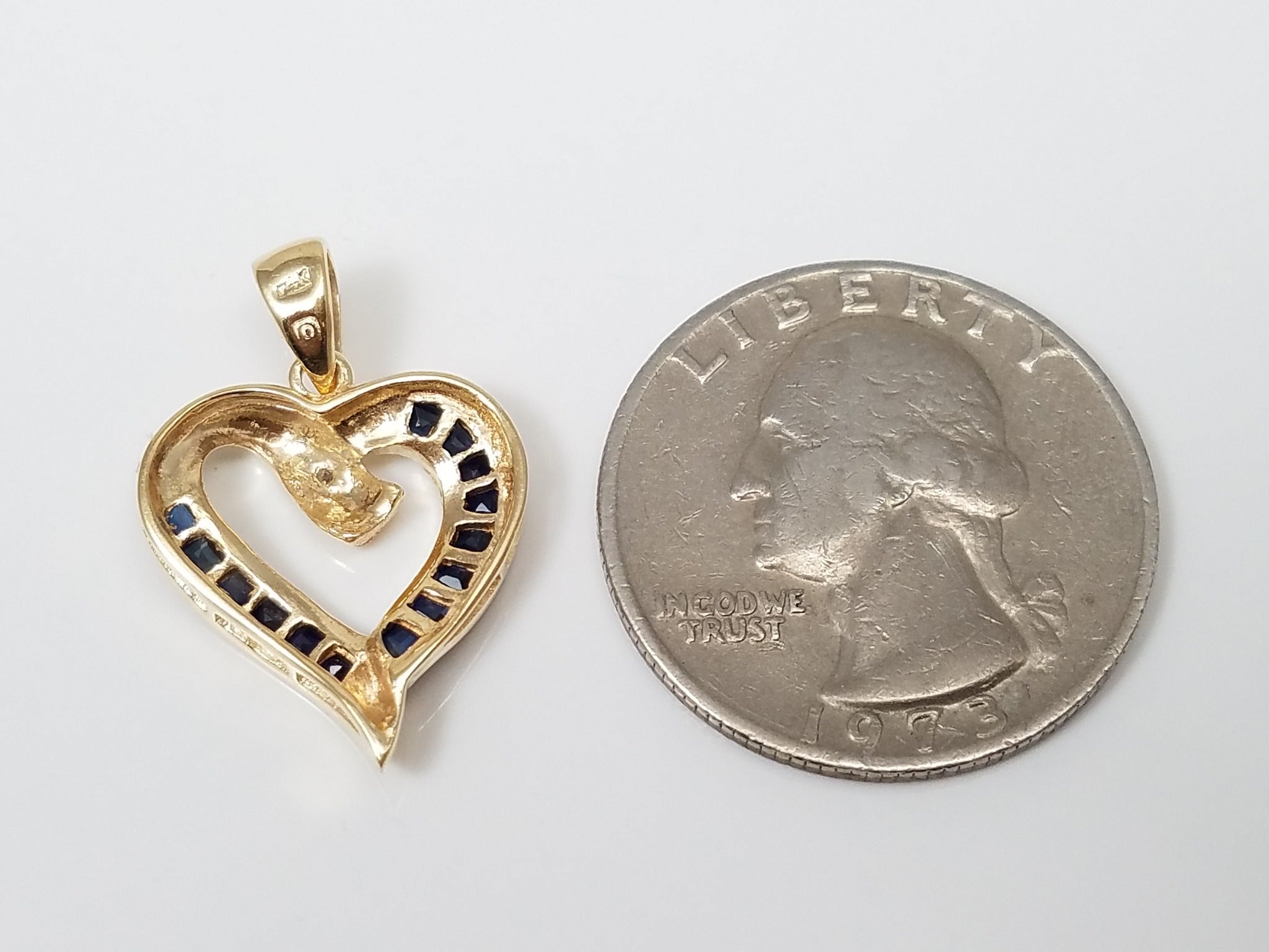14k Yellow Gold Natural Sapphire Diamond Heart Pendant