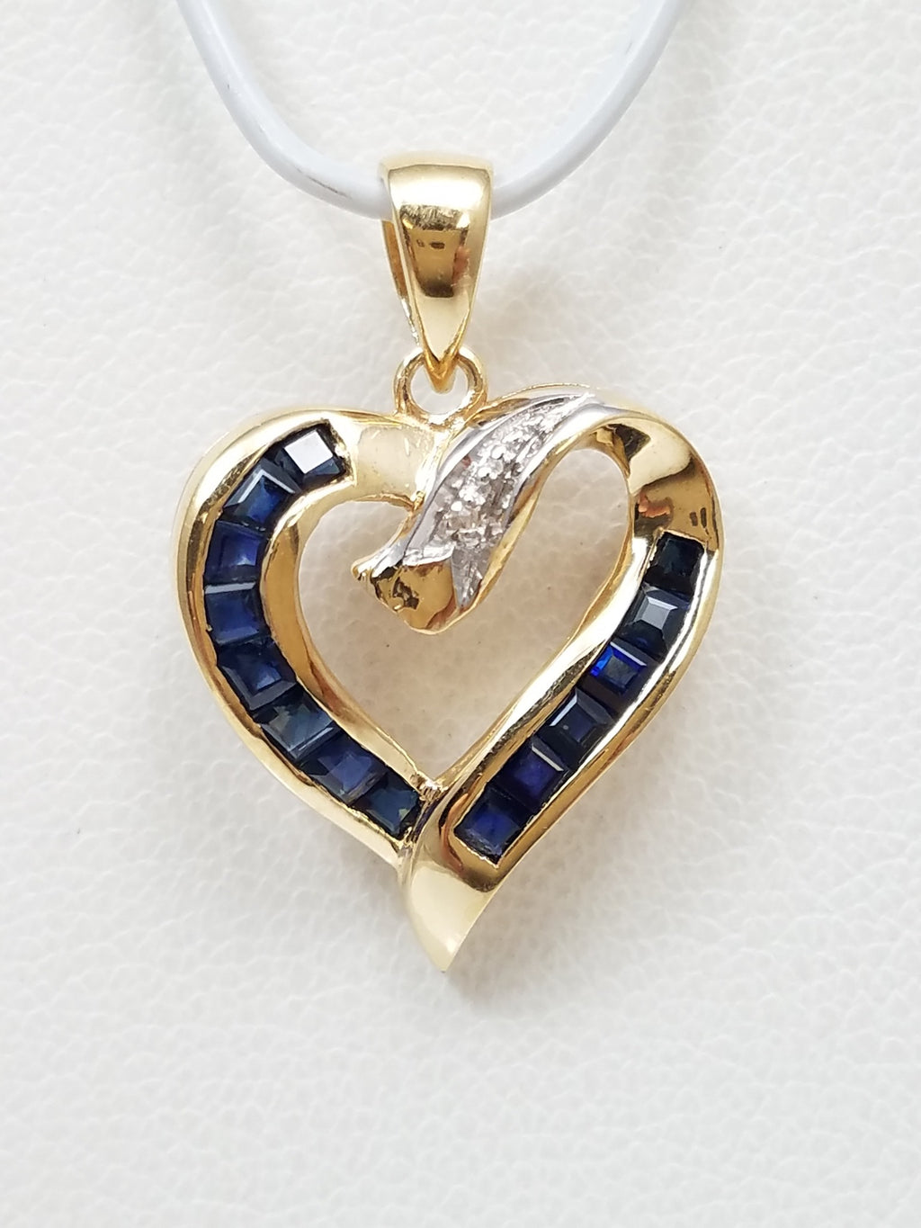 14k Yellow Gold Natural Sapphire Diamond Heart Pendant