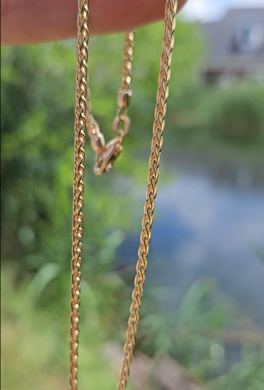 14k Yellow Gold Round Wheat Link 22" Necklace
