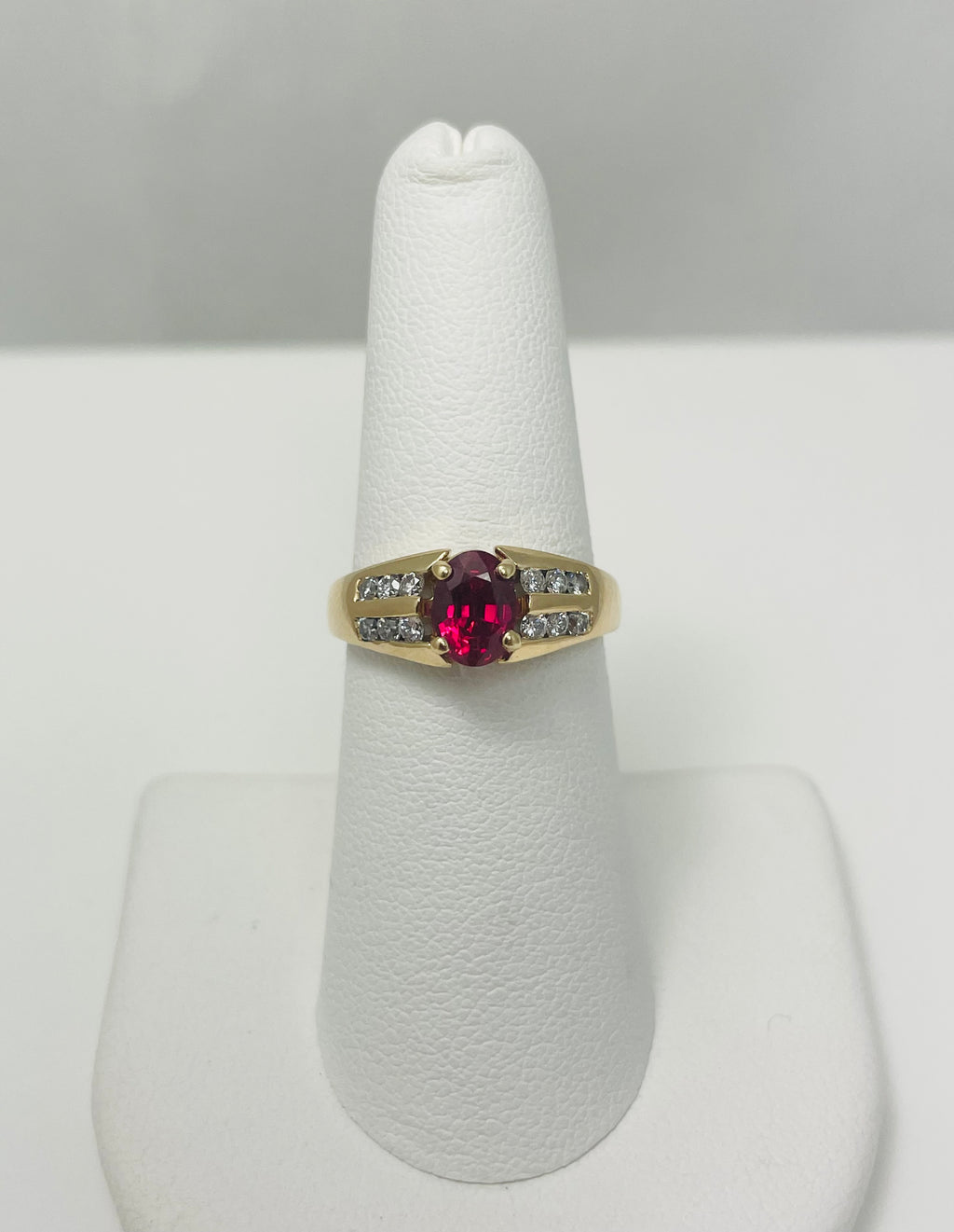 Posh 1.25ctw Synthetic Ruby Natural Diamond 14k Gold Ring