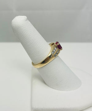 Posh 1.25ctw Synthetic Ruby Natural Diamond 14k Gold Ring