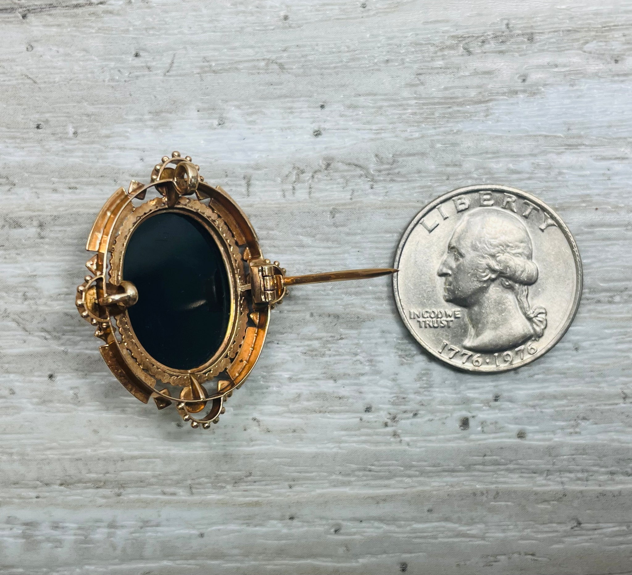 1890's Victorian 14k Gold Stone Cameo Pin Pendant