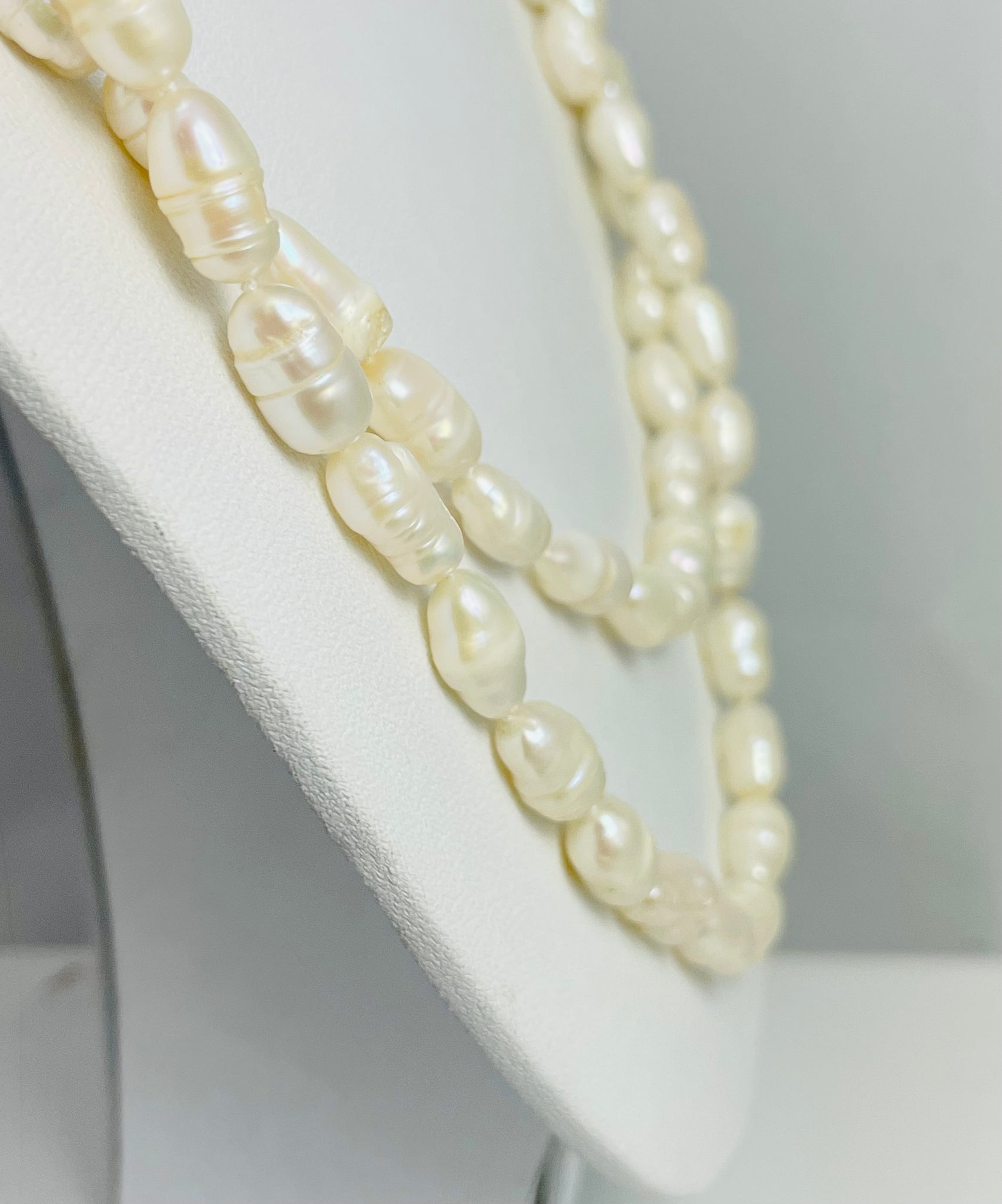 21" 14k Yellow Gold Diamond Double Strand Freshwater Pearl Necklace