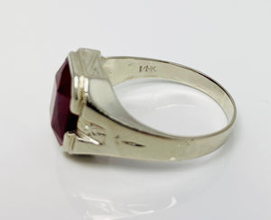 Art Deco 1930's 14k White Gold Synthetic Red Gem Ring
