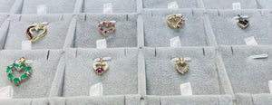 Seven 14k Gold Natural & Synthetic Gemstone Diamond Heart Lot