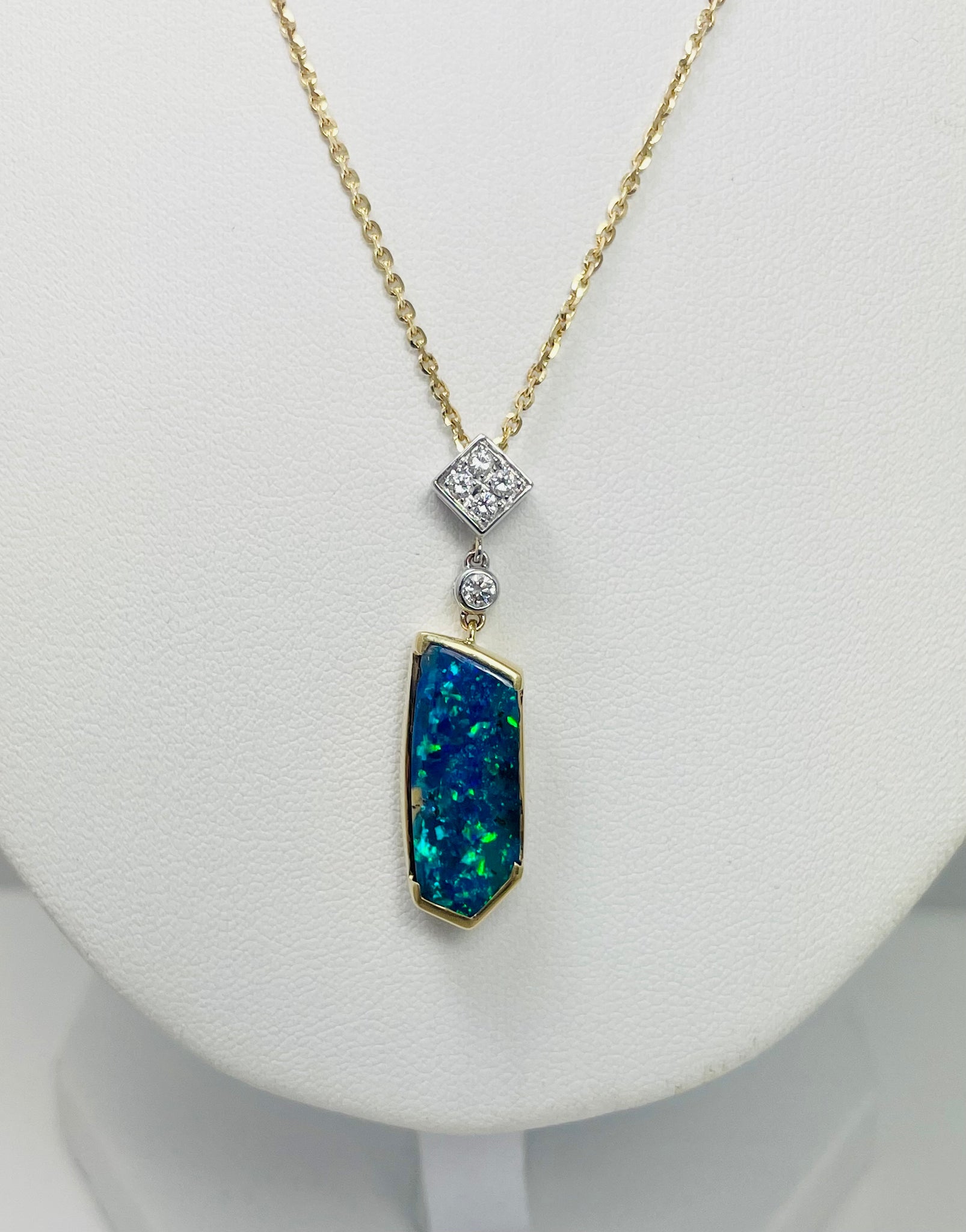 New! 5.51ct Natural Black Opal Diamond 18" 14k Yellow Gold Necklace