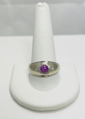 Vintage 14k White Gold Synthetic Ruby Star Diamond Ring