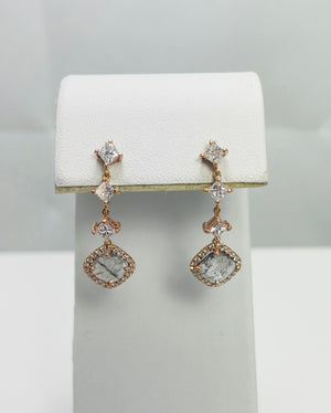 New! 14k Rose Gold Natural Diamond Slice Dangle Earrings